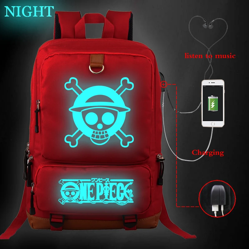 

Boys Girls School bag Skull One Piece backpacks Luminous Women Bagpack Cartoon Comics Anime Teenagers Schoolbags Femme Backpack