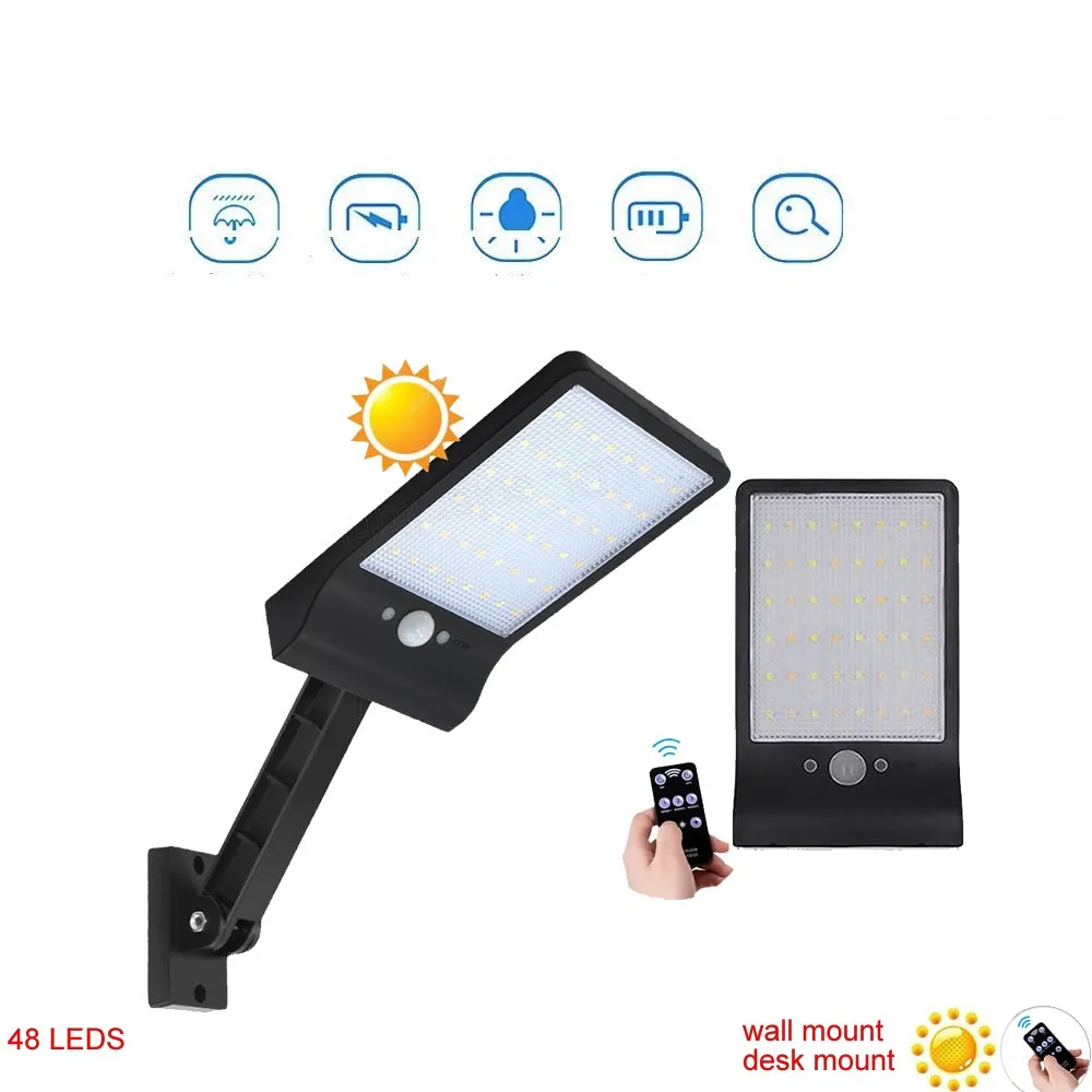 

desk wall mount remote control rotate bracket solar street light 48 leds LED Solar Power Street Light PIR Motion Sensor Lamps Wa
