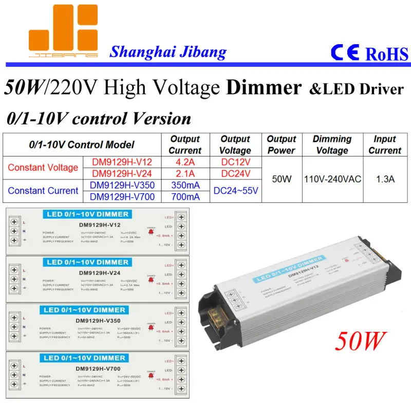 

Free Shipping 50W/110V-240V/ 0-10V dimmers, 0/1-10V signal Dimmable, Detail Refer to Specification pn:DM9129H-V series