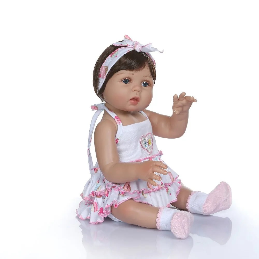 NPK 47 см Новорожденный bebe Кукла реборн девочка кукла в загорелой коже полное тело силиконовая игрушка для ванны куклы Рождество Gfit