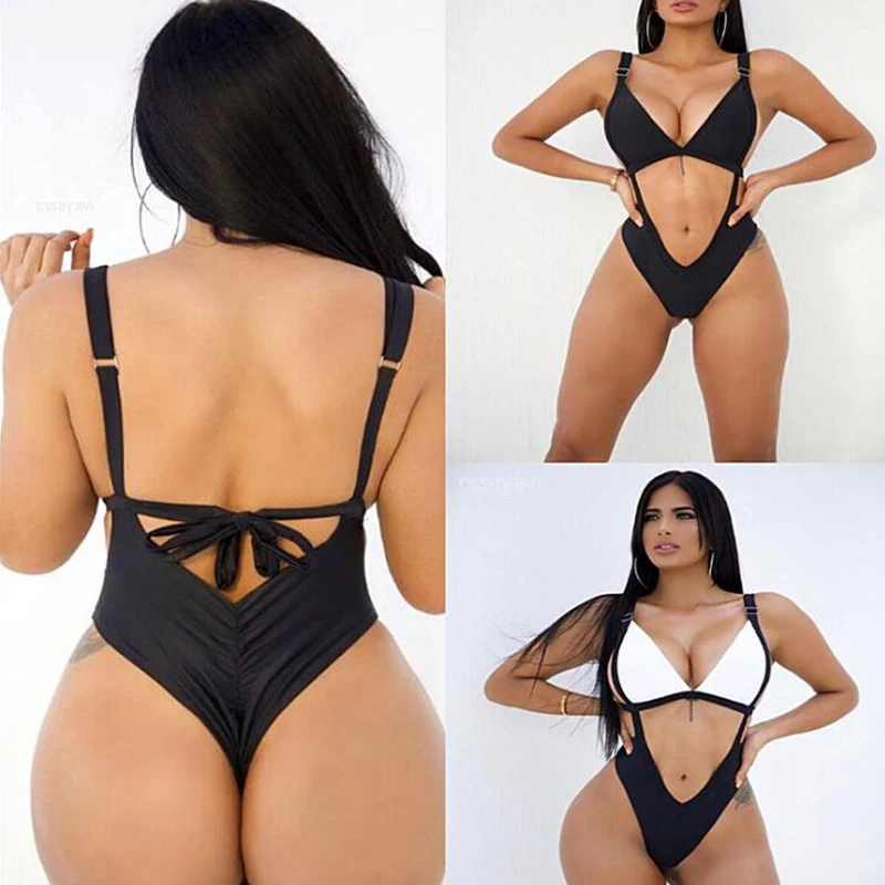 

2018 New Thong One Piece Swimsuit Swimwear Women Solid Monokini Bodysuit Women Swimsuit M17