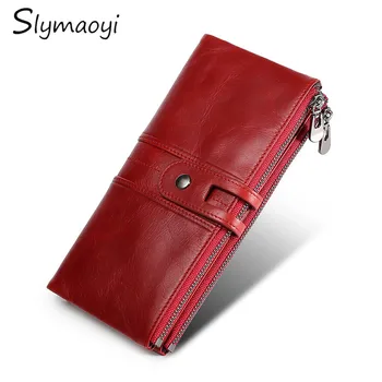 

2019 Genuine Leather Women Wallet Female Coin Purse Hasp Portomonee Clutch Money Bag Lady Handy Card Holder Long for Girl