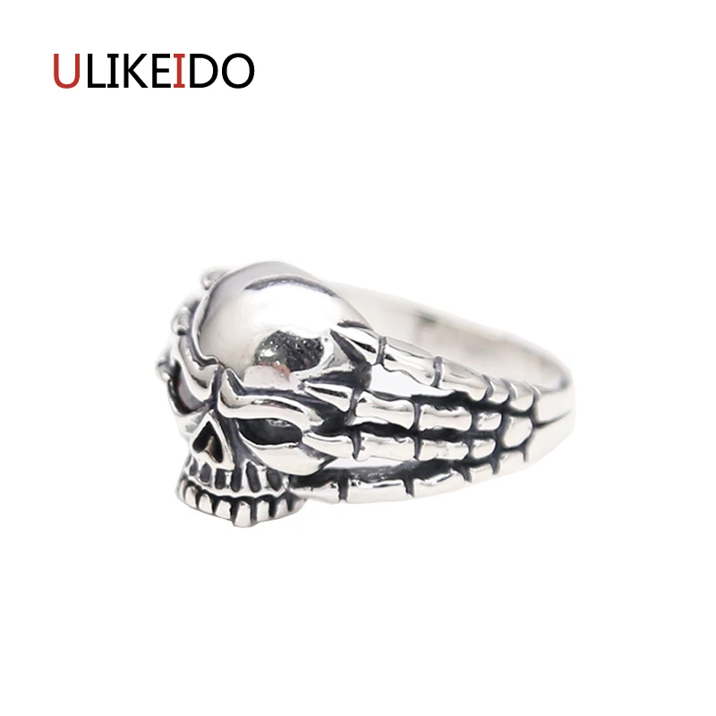 

Pure 925 Sterling Silver Jewelry Frown Skull Rings Fashion Pirate Skeleton Punk Mens Signet Ring Special Christmas Gift 289