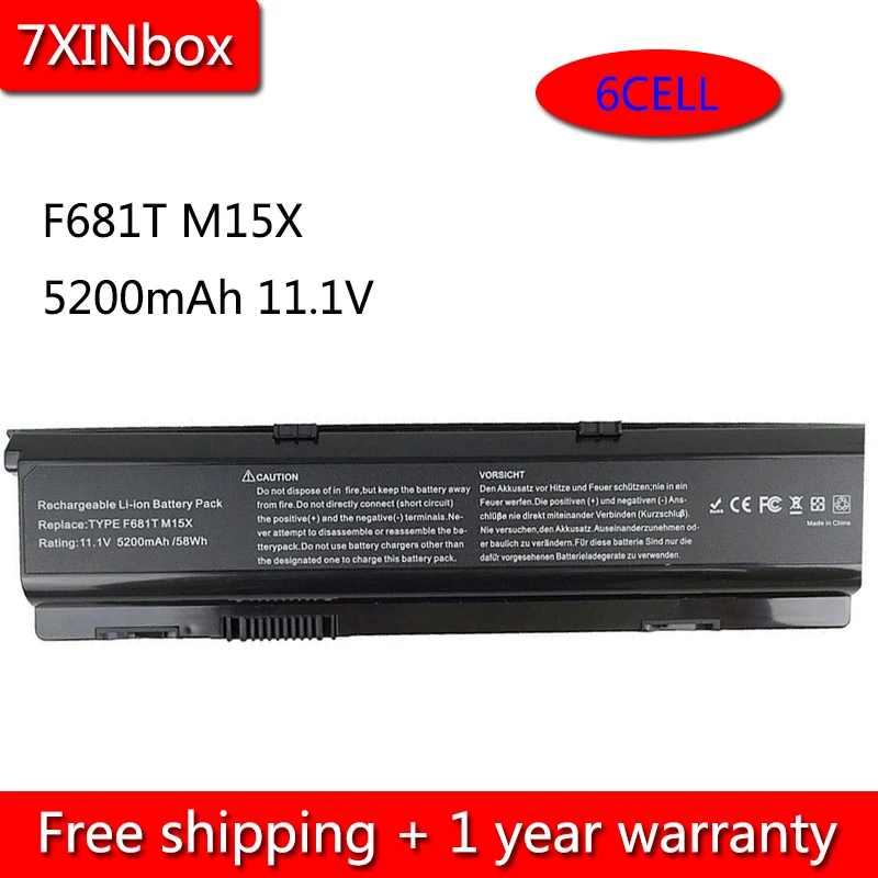 7XINbox 6cell 5200mAh Аккумулятор для ноутбука Dell Alienware M15X P08G F681T HC26Y T779R W3VX3 D951T SQU-722 SQU-724 T780R