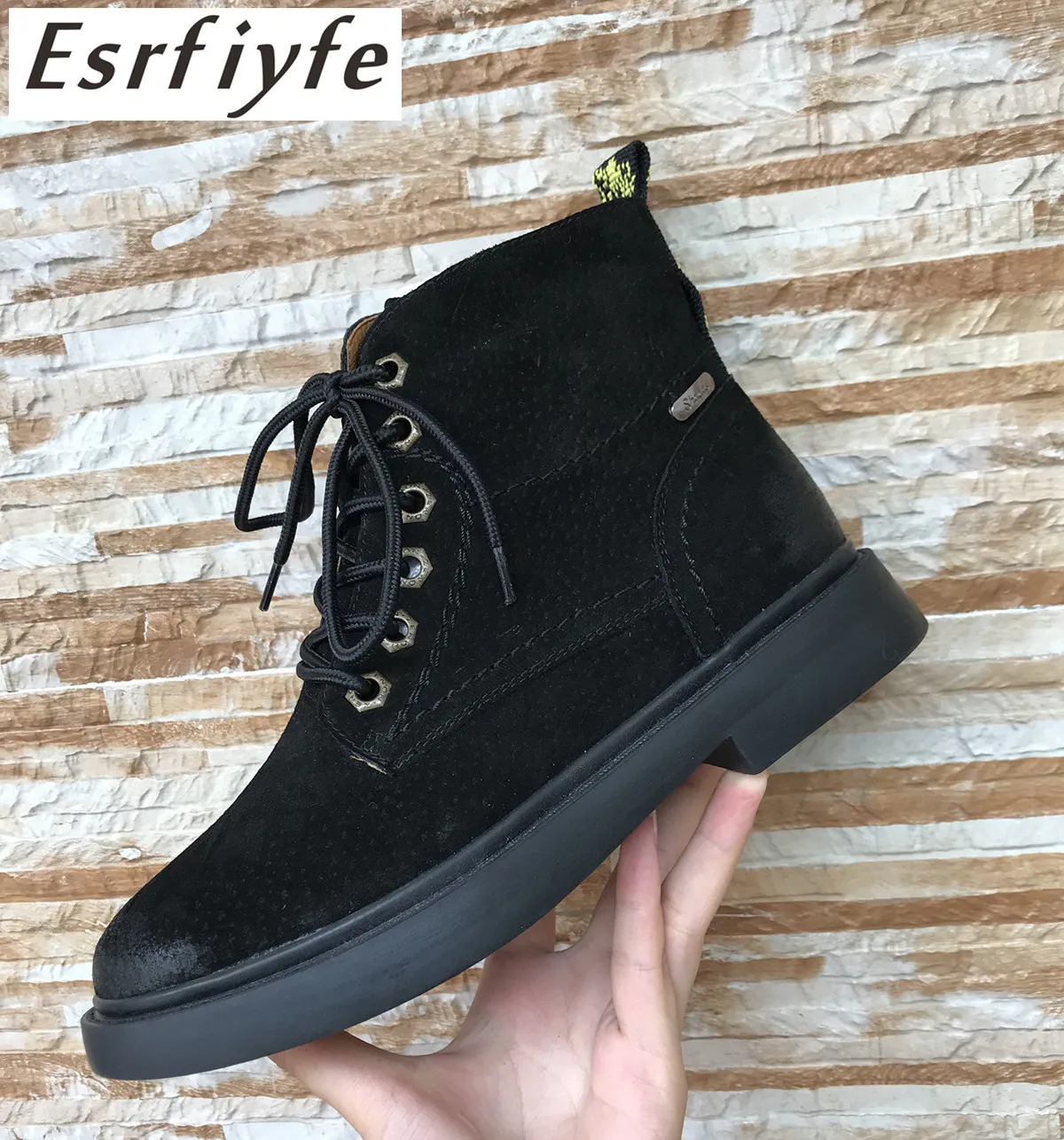 

ESRFIYFE 2019 New Suede Leather Women Ankle Boots Thick Heel Round Toe Zapatos De Mujer Shoes Woman Platform Motorcycle Boots