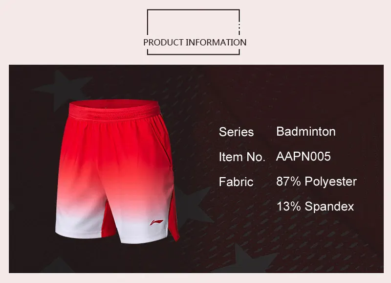 Распродажа) Li-Ning мужские шорты для бадминтона, 87% полиэстер, 13% спандекс, подкладка сборной, спортивные шорты AAPN005 MKD1582