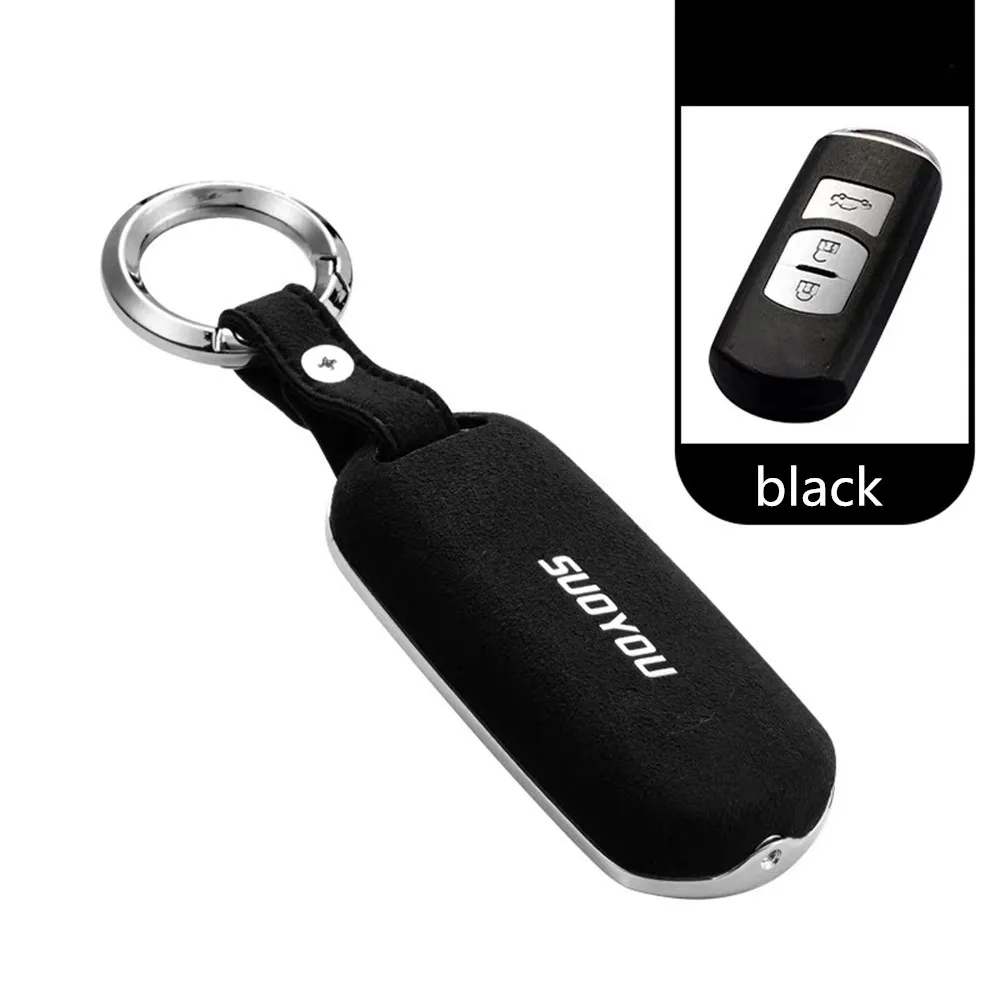 Автомобильный ключ чехол из натуральной кожи для Mazda 2 3 6 Axela Atenza CX-5 CX5 CX-7 CX-9 оцинкованный сплав - Название цвета: black