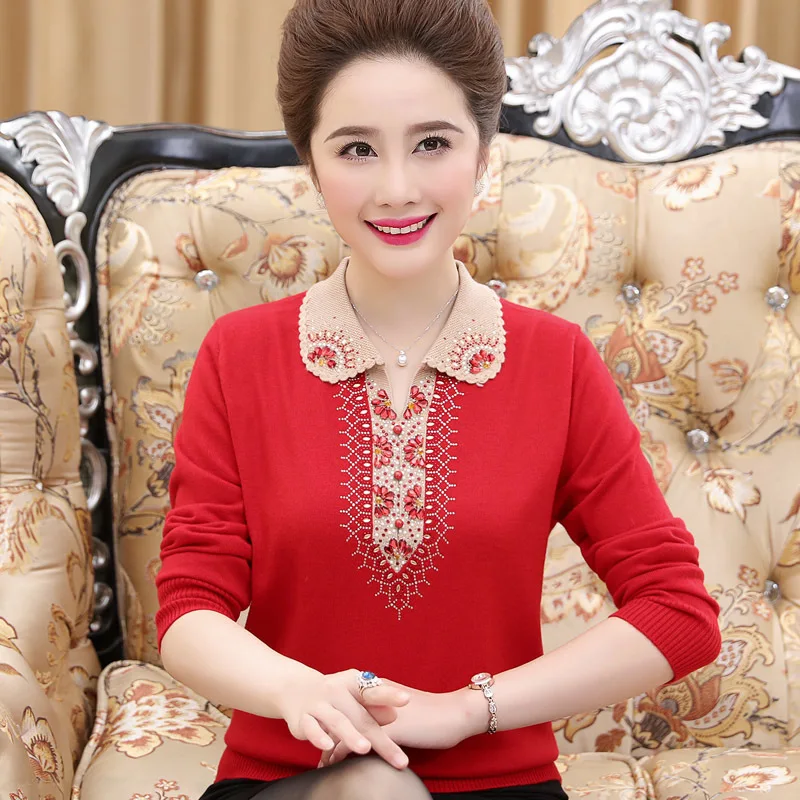  Pull Femme 2018 Winter Autumn Plus Size Knitted Cashmere Sweater Middle Aged Women Long Sleeve Pullovers