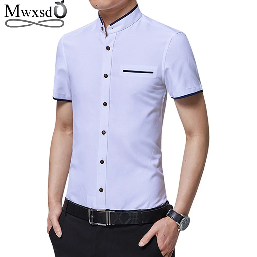 Mwxsd High quality Mens Cotton Dress Shirt Short Sleeve Male Business