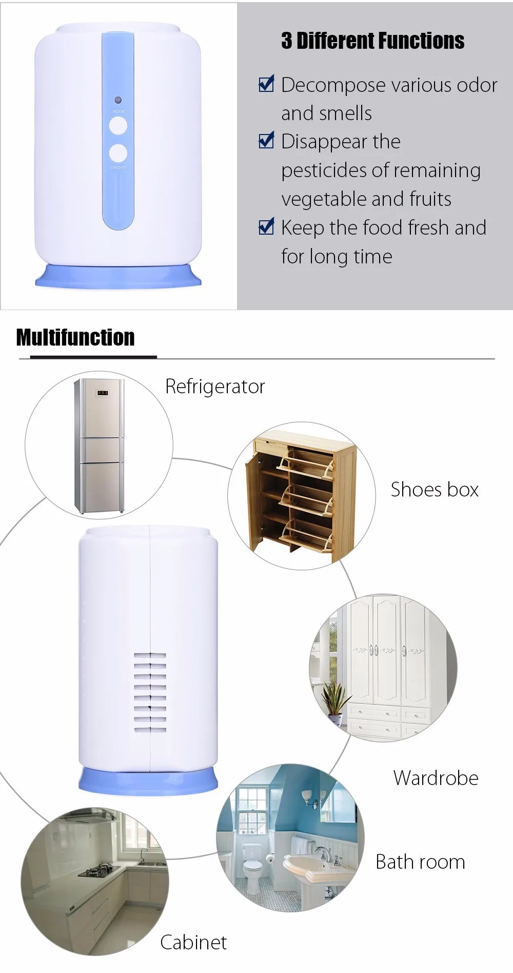 Генератор озона Воздухоочистители домашний холодильник Еда фрукты овощи шкаф автомобиль O3 ионизатор дезинфекции стерилизатор освежитель