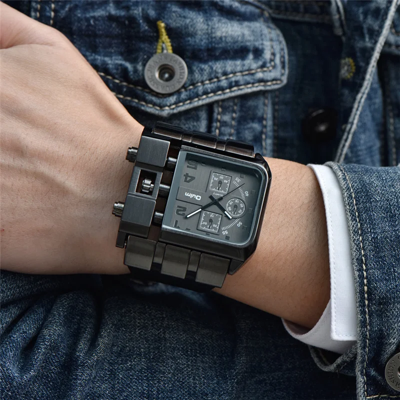 OULM 3364 брендовые оригинальные прямоугольные уникальный дизайн мужские наручные часы с широким циферблатом и кожаным ремешком кварцевые часы
