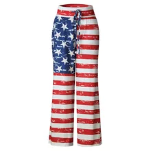 Мода американский флаг сине-белые красный шнурок свободные длинные Брюки для девочек M-XL Размеры