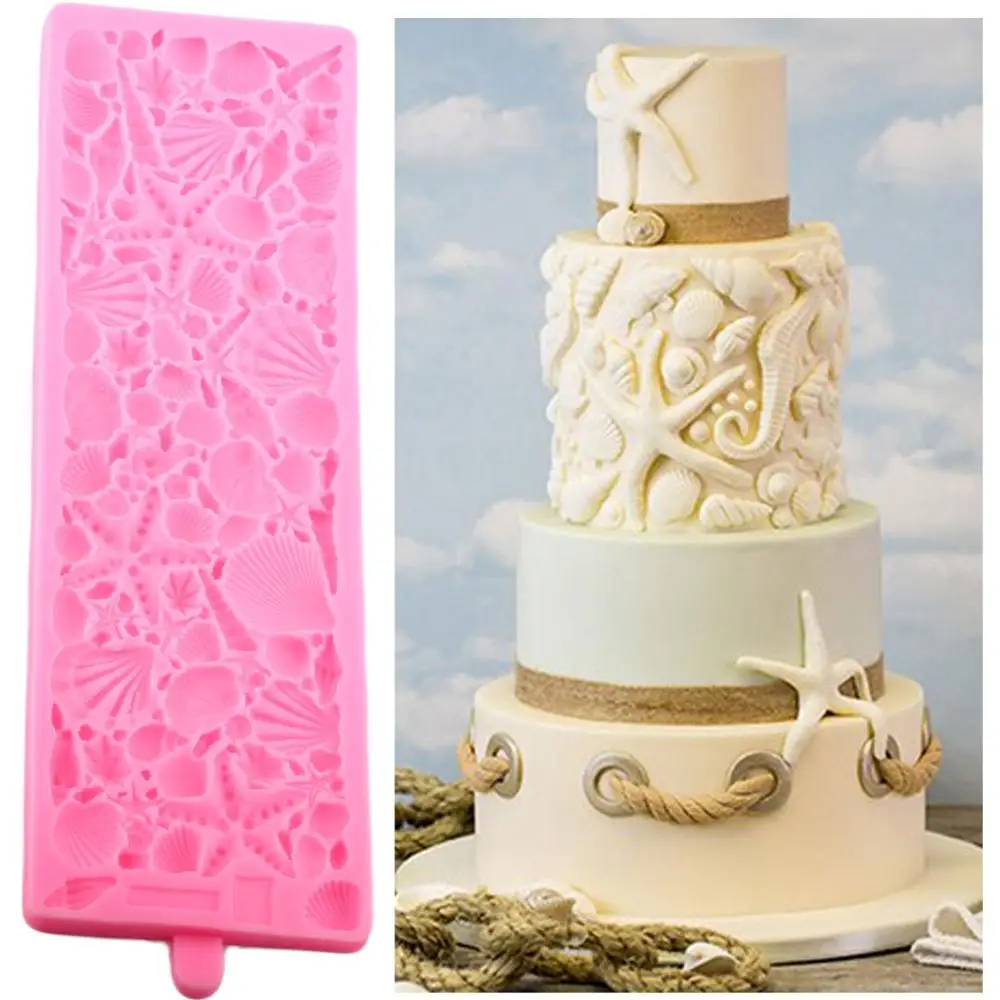 

3D Shell Conch Starfish Silicone Mold Lace Mat Wedding Birthday Cake Border Fondant Cake Decorating Tools Chocolate Candy Mould