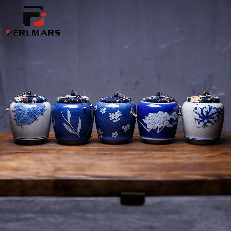 Цзиндэчжэнь винтажная ручная роспись голубой и белый фарфоровый чай может домой пуэр керамическая подглазурная краска влагостойкая закупориваемая банка крышка