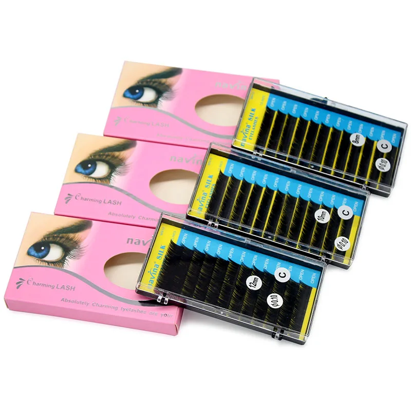 

Navina 3cases/Lot Professional 0.10C Mink Eyelash Extension Individual Natural Long Black Soft Silk False Fake Eye Lash Cilia