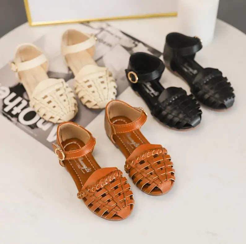 

2019 Girls Summer Sandals Baby Girl Toddler Kids Shoes With Sweet Princess Soft Children's Beach Shoes Black Beige Brown