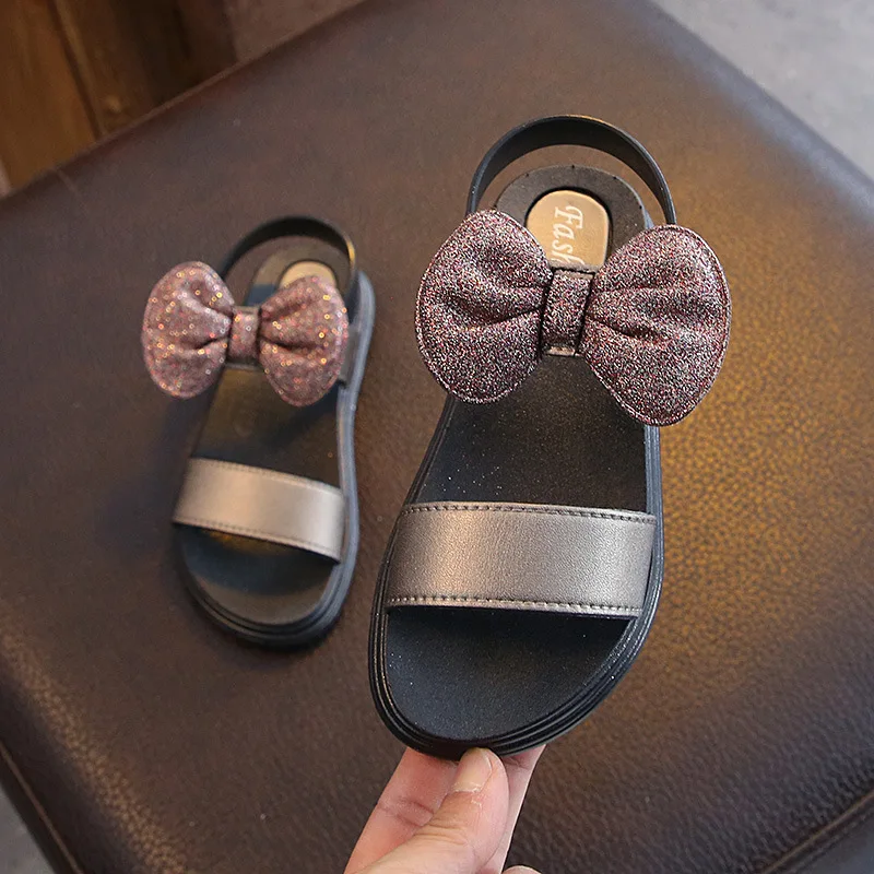 Новые летние детские сандалии пляжные туфли для девочек с бантом, сандалии для девочек детская обувь платье принцессы обувь для маленьких девочек Размер 22-36