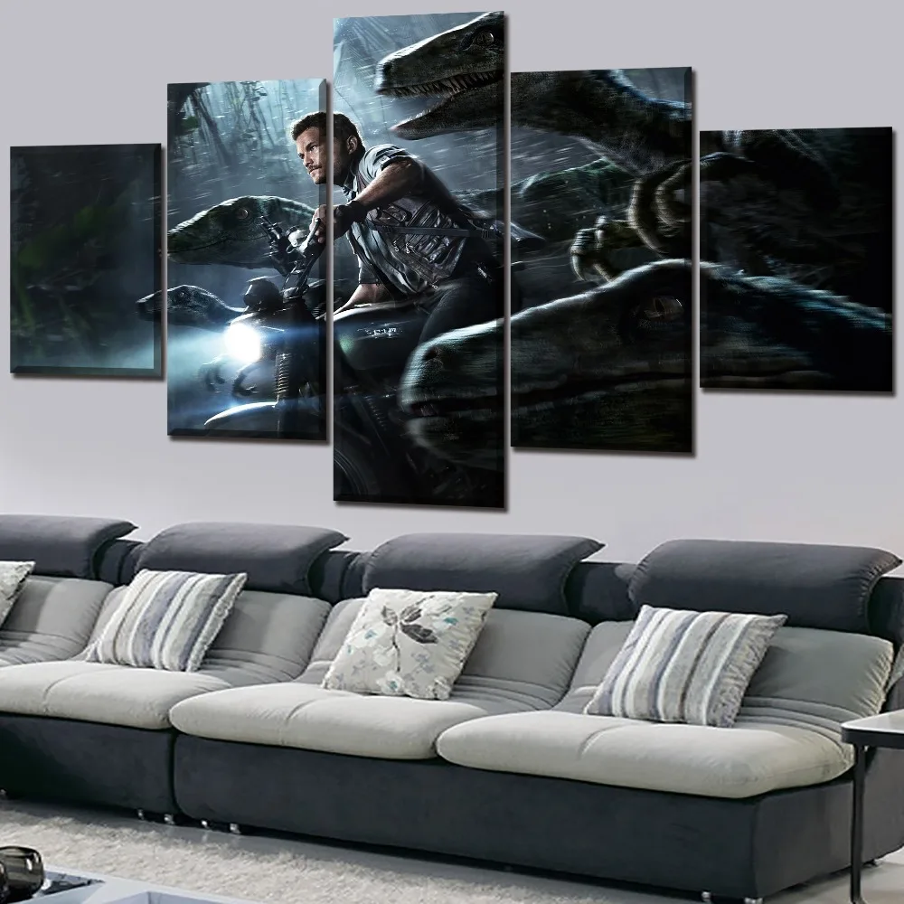 Canvas Print Wall Art Movie Poster One Set 5 Pieces Chris Pratt Jurassic World Painting Modern Artwork Home Decorative Bedroom | Дом и сад