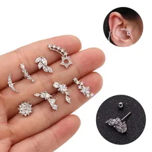 TTLIFE 1 шт. серебряный цвет изогнутая волна Бар Cz луна звезда хряща шпилька спиральный для хряща пирсинг ювелирные изделия Tragus Rook раковины серьги