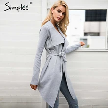 Simplee Sash elastis kardigan musim dingin sweater wanita jumper Rajutan sweater kardigan wanita mantel Lembut kasual tarik pakaian luar