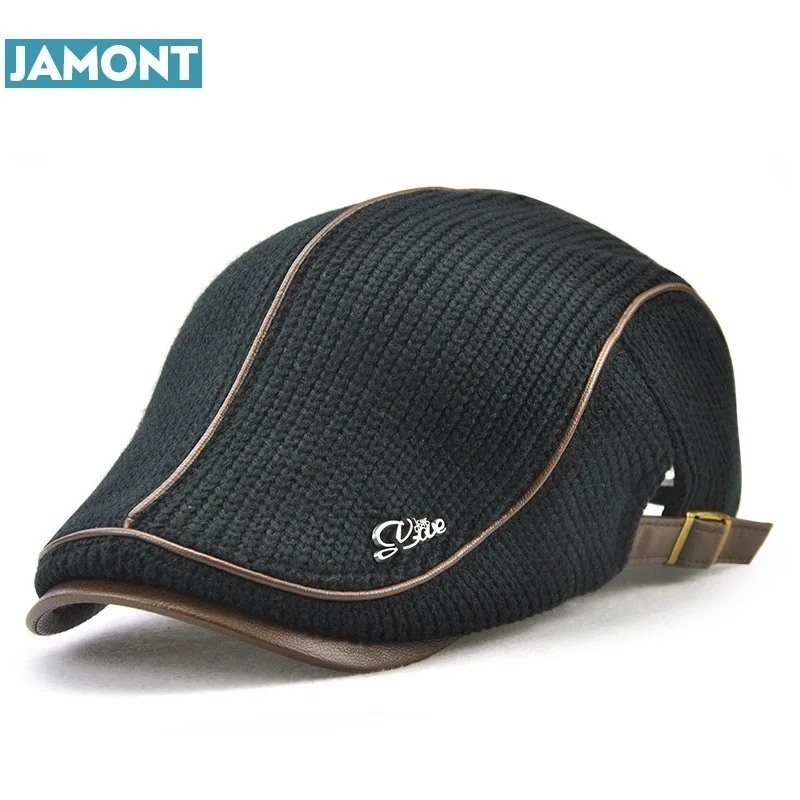 JAMONT High Quality English Style Winter Woolen Elderly Men Cap Thick Warm Beret Hat Classic Design Vintage Visor Cap Snapback 4