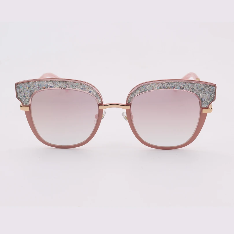 High quality pink mirror lens women sunglasses with Glitter on the