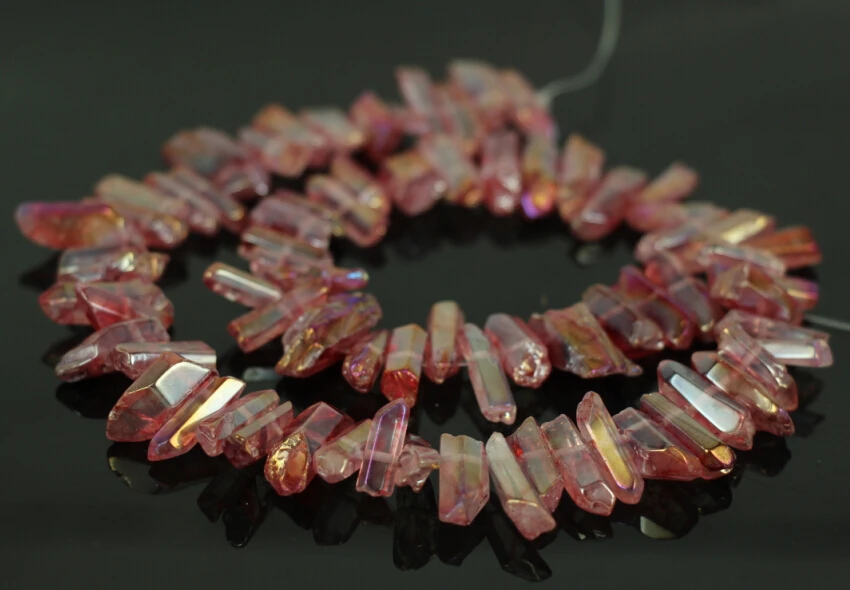 Wine Red Polished Quartz Crystal Stick Top Drilled Point Pendant Chip