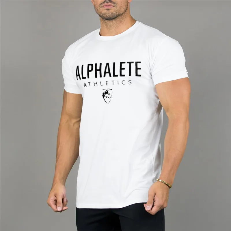 ALPHALETE тренажерные залы Летняя мода Мужская футболка Повседневная активная футболка с коротким рукавом мужская одежда тренд Повседневный облегающий Фитнес-топ