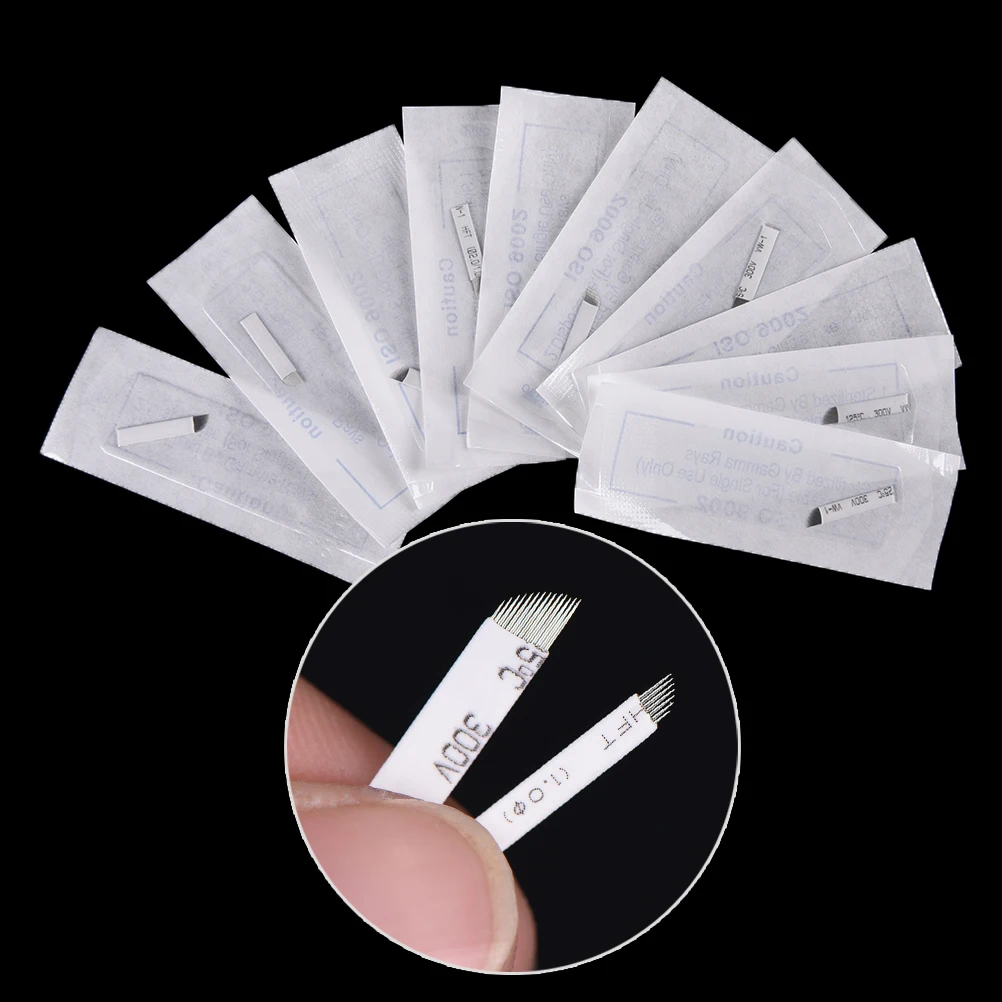 

10Pcs/Set Pins Needle Blade 7/9/11/12/14 Pins Makeup Eyebrow Tattoo Microblading Needles For 3D Embroidery Manual Tattoo Pen
