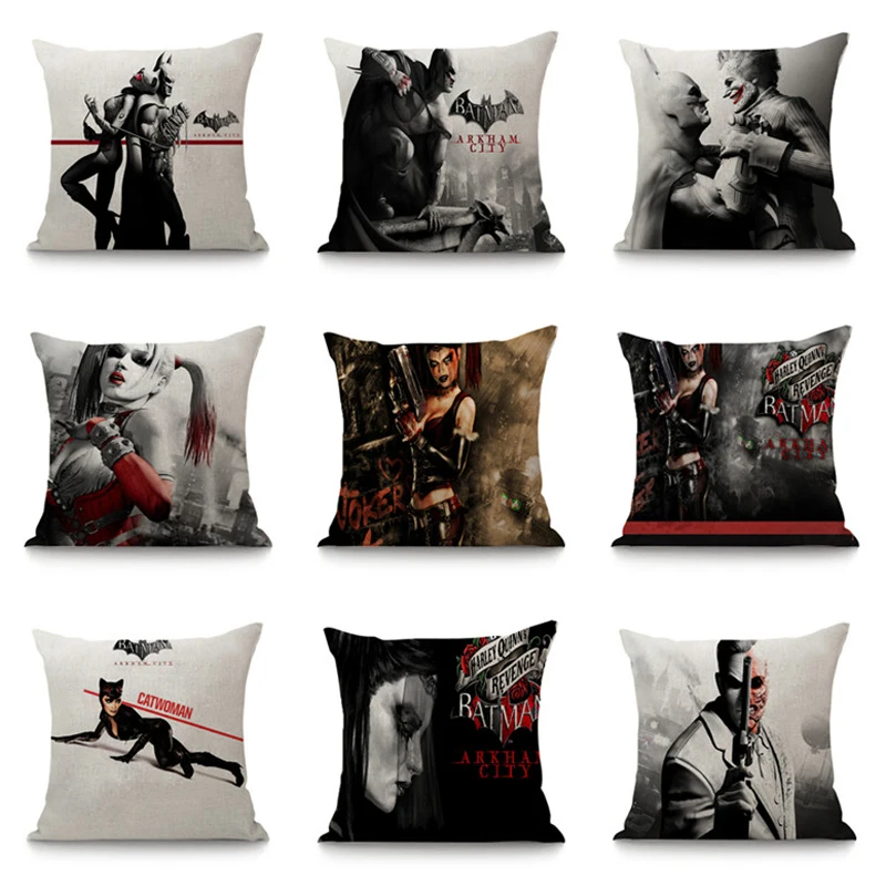 

Cushion Cover Linen Batman Joker Printed Pillows Cover Car Sofa Decorative Pillowcase Home Decorativos Throw Pillow Case 45x45cm