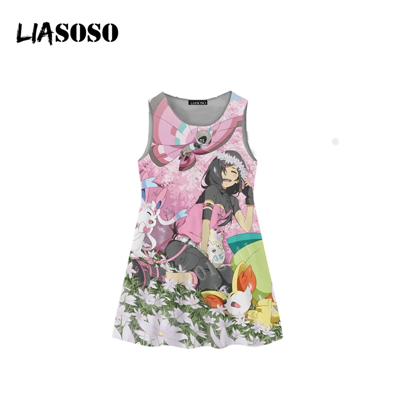 LIASOSO/новое летнее детское платье Пикачу с 3D-принтом для подростков, платье Пикачу без рукавов для мальчиков и девочек, плиссированный топ на бретелях, костюм с юбкой, B117 - Цвет: 16