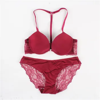 

Womens Front Closure Lace Racer Back Racerback Push Up Bras Seamless Bra +Thong