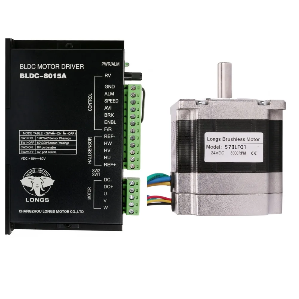 

Free Ship EU Brushless DC Motor 63W 24V 3000RPM 57BLF01 0.6N.m Peak Driver BLDC-8015A CNC Router