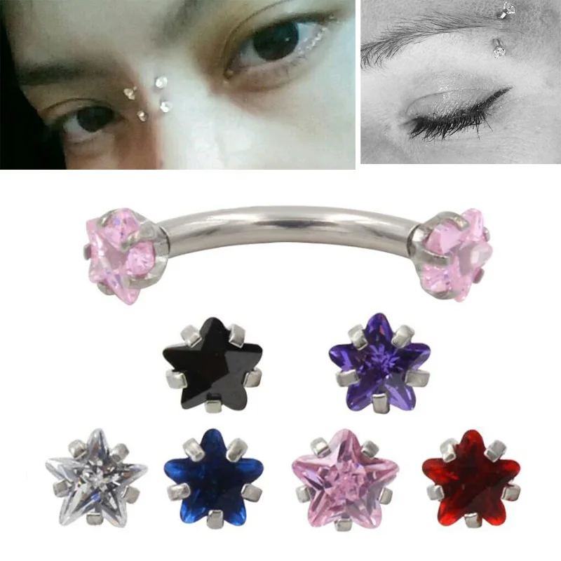 

2Pcs High Quality & Cheap 16L Stainless Steel 16g Zircon CZ Gem Curved Eyebrow Ear Cartilage Helix Piercing Ring Body Jewelry