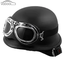 Vintage German Style Unisex Motorcycle Helmet Black Motocross Half Capacetes de Motociclista w/ Goggles Casco Moto for Scooter
