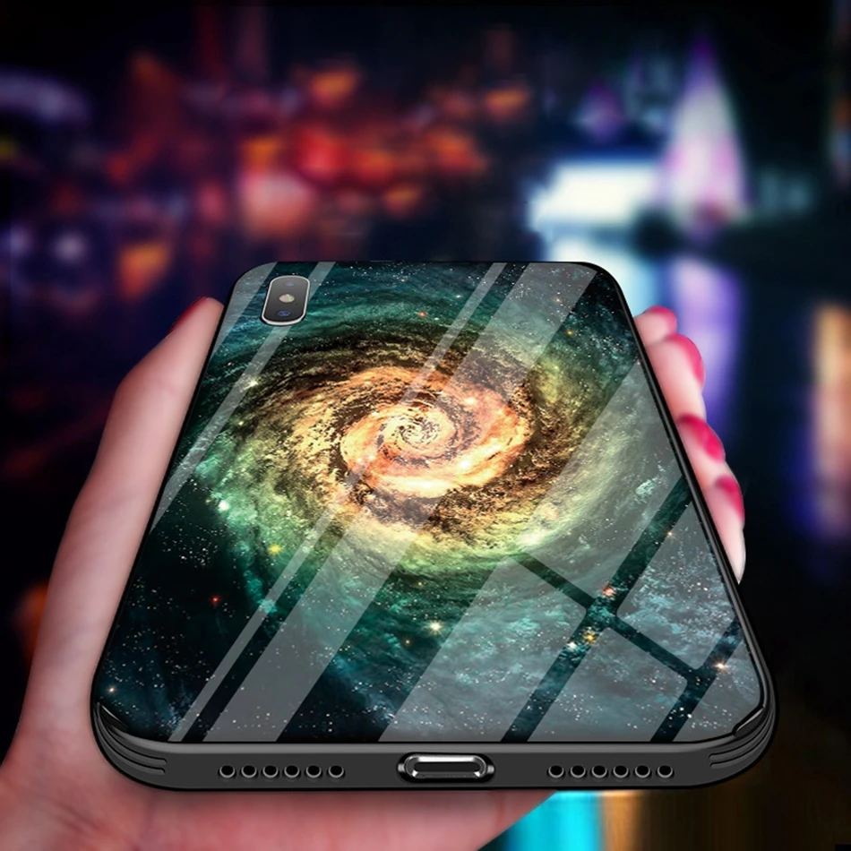 Luxury tempered glass case for iPhone XS Max silicone space patterned phone cover for iPhone XS XR X 8 7 6 6s plus fitted coque  (4)