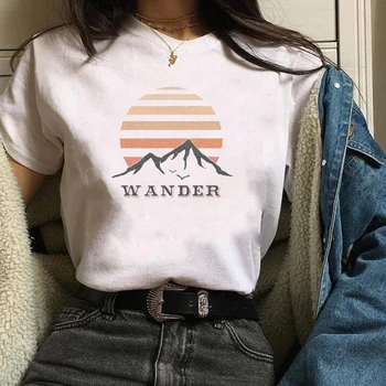 

Women Shirt Fashion mountain wander Striped Womens T-shirt Graphic Punk Female Clothing Ladies Summer T Printed Top Tshirt