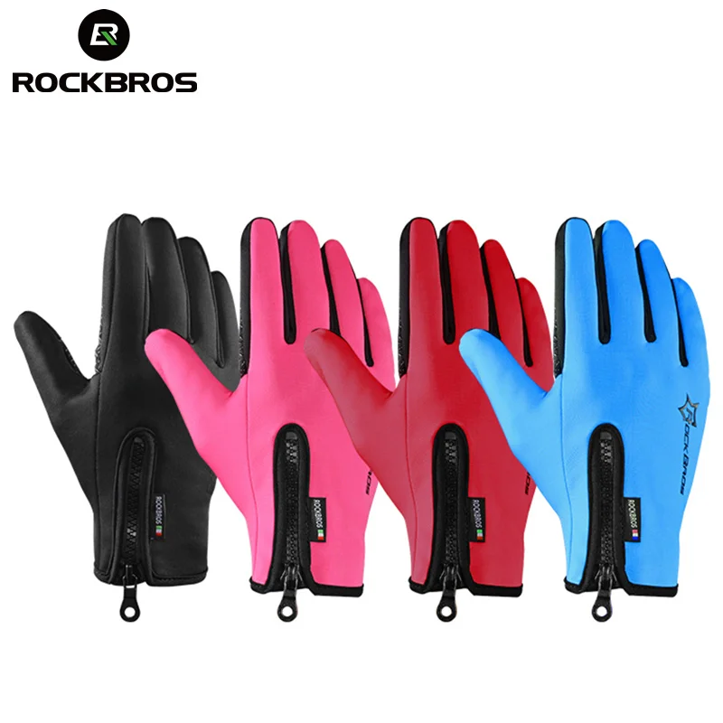 ROCKBROS مكافحة الانزلاق على الجليد تزلج قفازات الحرارية للماء اللمس Sreen التزلج قفازات الثلوج الشتاء الدراجة الدراجات دراجة قفازات الرجال