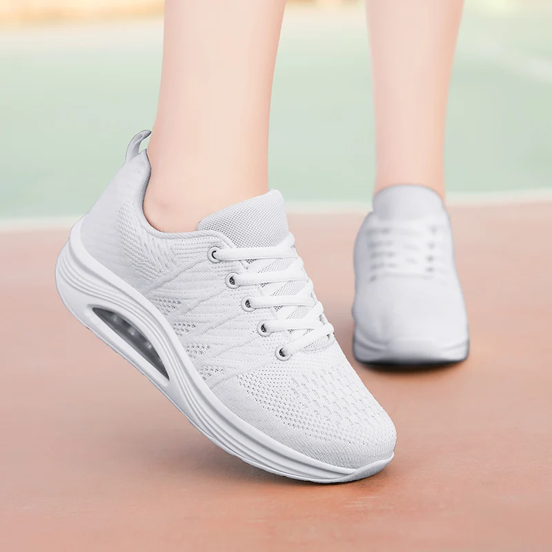 

Women Flying Knitting Platform Sneakers Summer Breathable Air Cushion Casual Shoes Lace Up Rocking Shoes Woman XZ118
