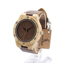 BOBO OISEAU E14 Bambou Montres pour Hommes Faits À La Main En Bois Montre avec Grain de Bois En Cuir Montres 3Bar Résistant À L’eau Montre Étanche