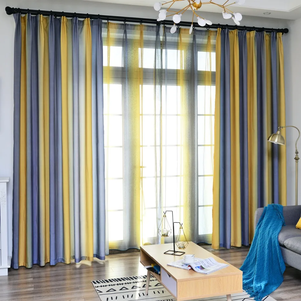 Colorido Arco Iris hermosa cortina de ventana para sala de estar 3D verde azul tul ventana tratamientos elegantes Cortinas de dormitorio