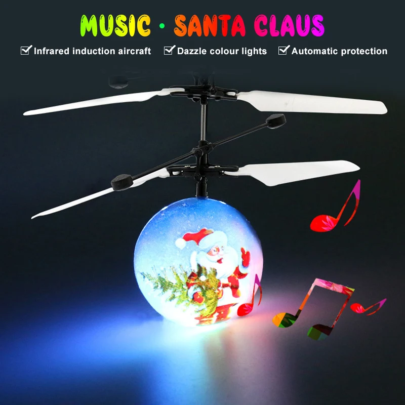Boule volante Flash LED pour père noël, musique colorée, hélicoptère 