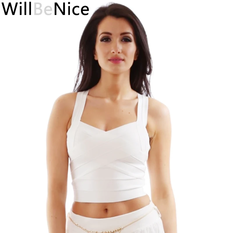 

WillBeNice Cheap Wholesale XL White 2018 Women's New Fashion Spaghetti Strap Short Sexy Summer Party Crop Bandage Top