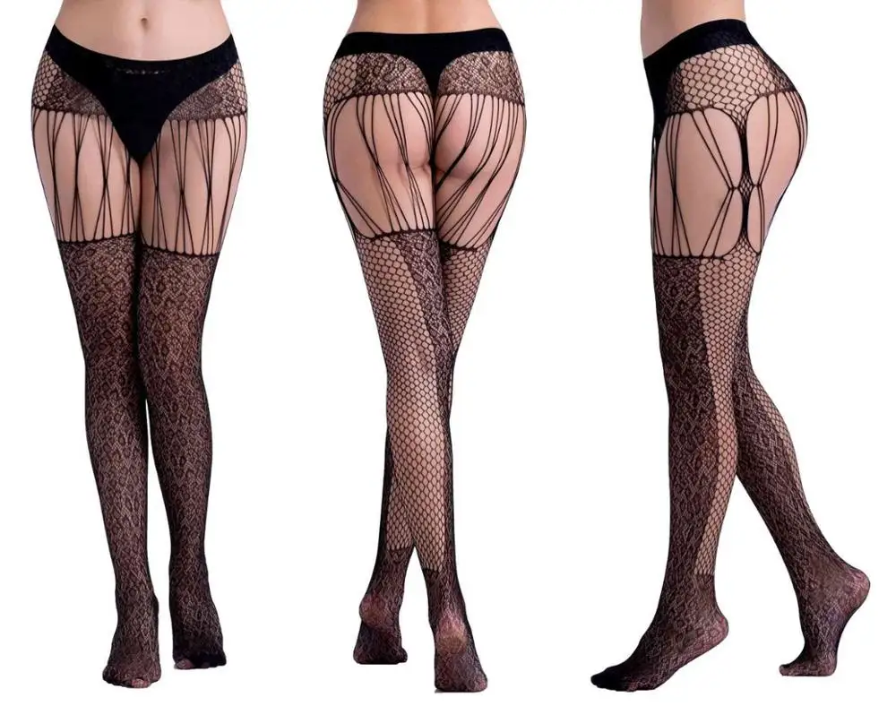 Women Sexy Transparent Slim Fishnet Pantyhose Club Party Net Holes Black Tights Thigh High Stockings Small/Middle/Big Mesh - Цвет: S5003-82