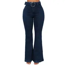 Хит, летние женские синие расклешенные брюки со средней талией, женские сексуальные тянущиеся джинсы, модные широкие джинсовые брюки AD
