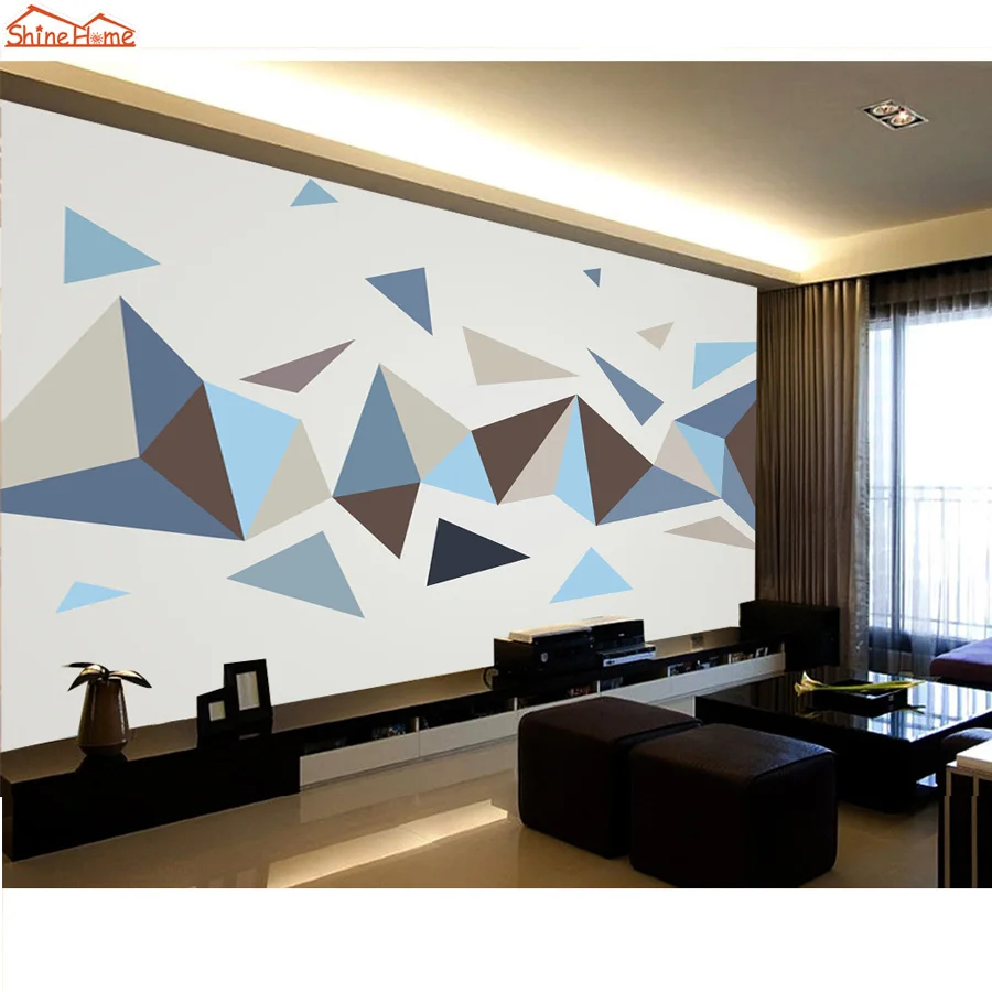 Shinehome Cool Tune Blue Grey Geometric Patterns 3D Mural Rolls