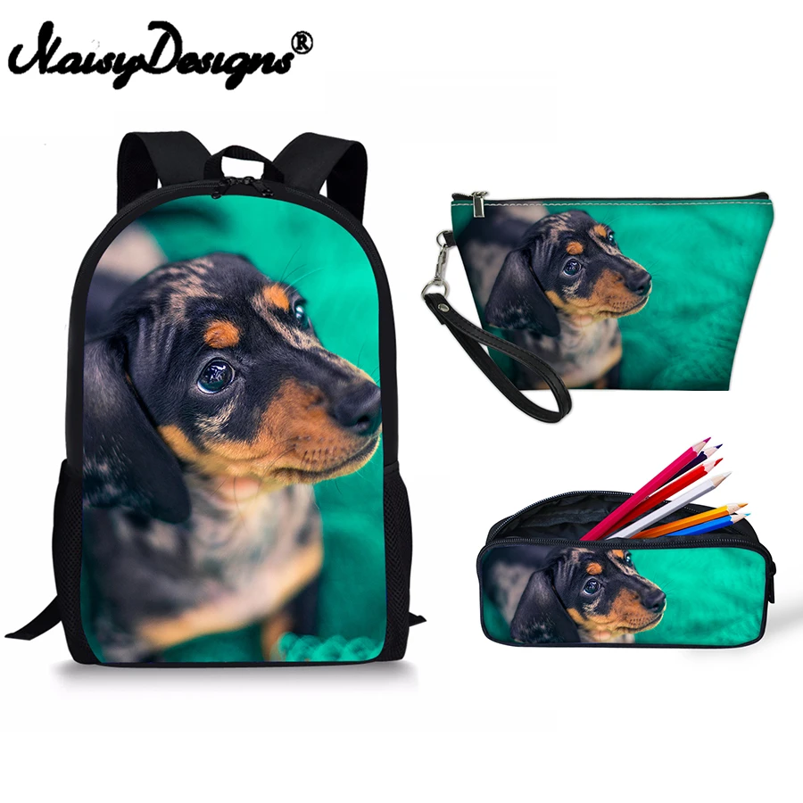 

Dachshund Printing New School Backpack Set Fashion For Women Makeup Beautiful Bag Student Shoulder Backpack Pencil 3pcs Girl Boy
