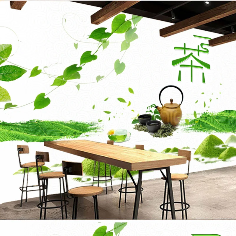 

Free shipping custom Green Chinese style Chinese tea ceremony tea culture ethnic custom wallpaper tea house forest wallpaper