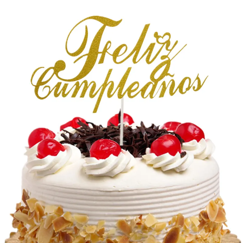 Топпер для торта Bonne Fete французский русский с днем рождения испанский Feliz Cumpleanos флажки для торта День Рождения Торт Декор на заказ - Цвет: gold