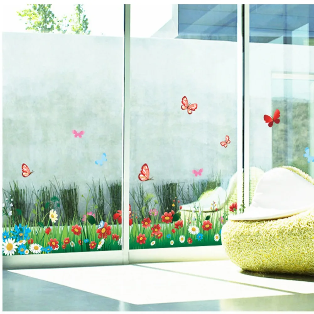 3D цветы трава заборы бабочка Талия плинтус наклейки спальня гостиная цветы наклейки на стену для детской комнаты домашний декор
